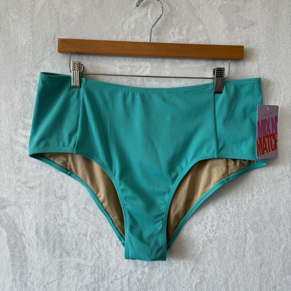 Kortni Jeane blue high rise bikini bottoms size XL NWT